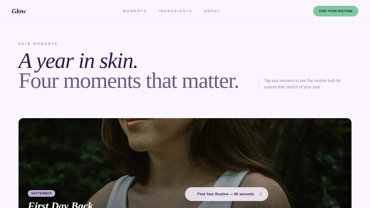 Glow - Seasonal Skincare Routine Landing Page Template