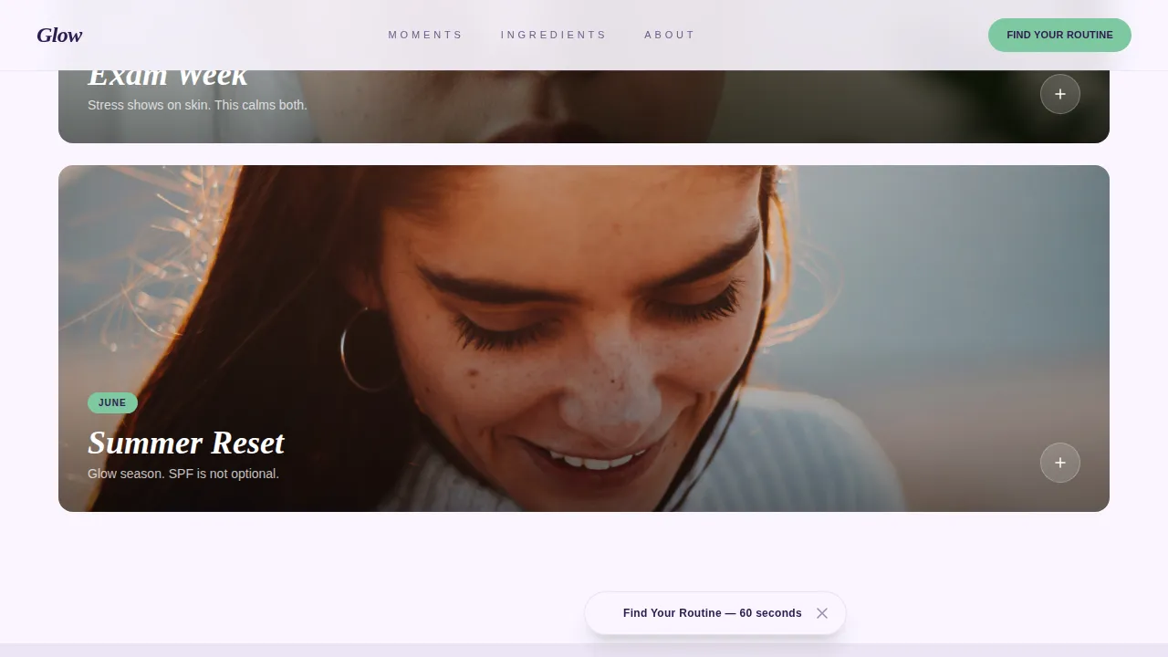 Glow - Seasonal Skincare Routine Landing Page Template