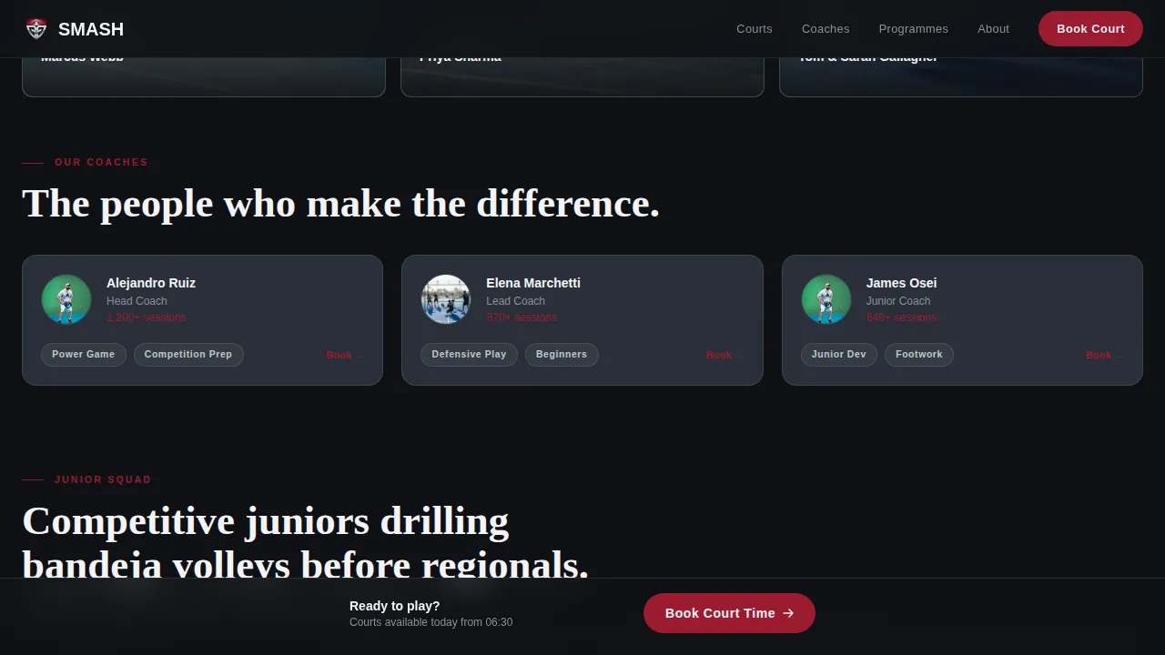 Padel Tennis Booking Landing Page Template
