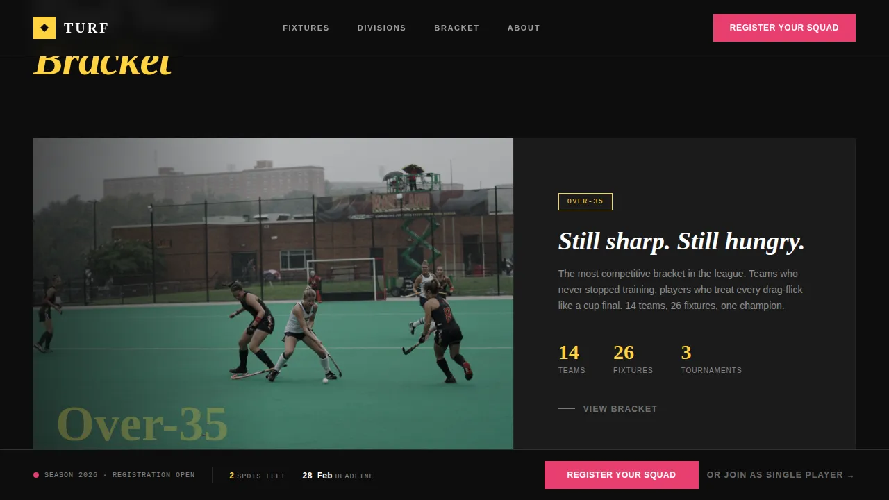 Masters Field Hockey League Landing Page Template