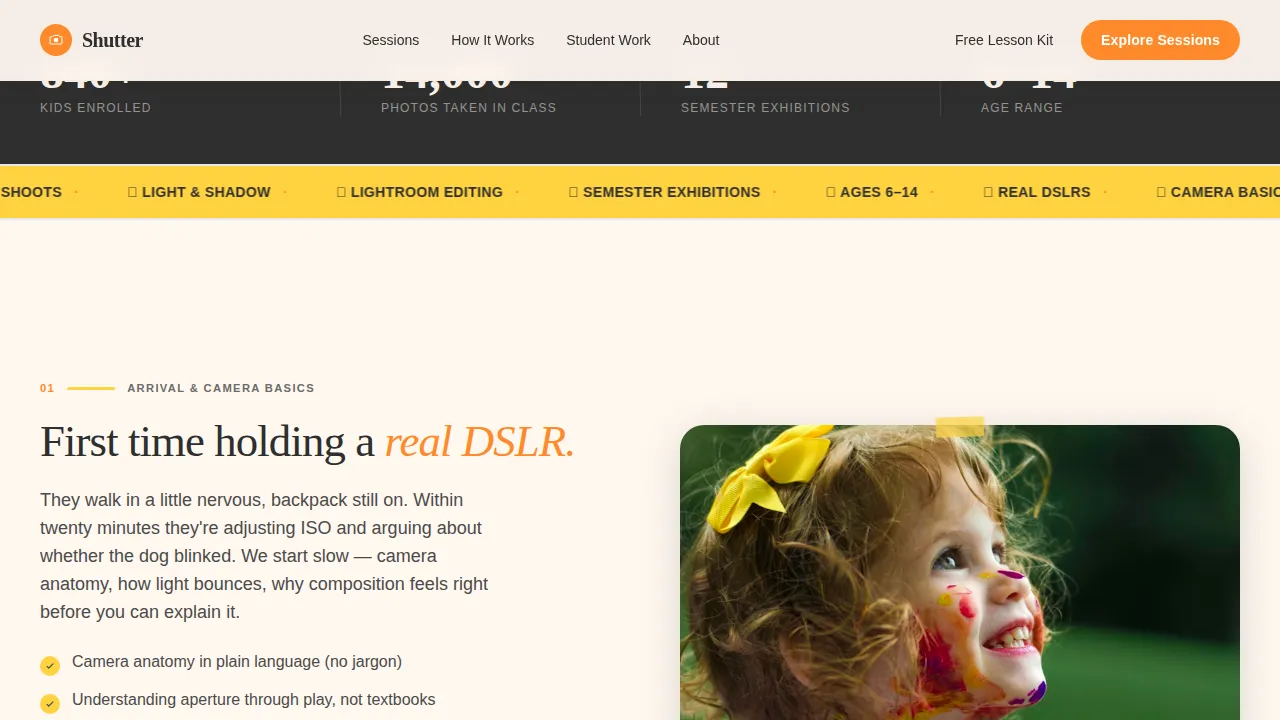 Kids Photography Academy Landing Page Template