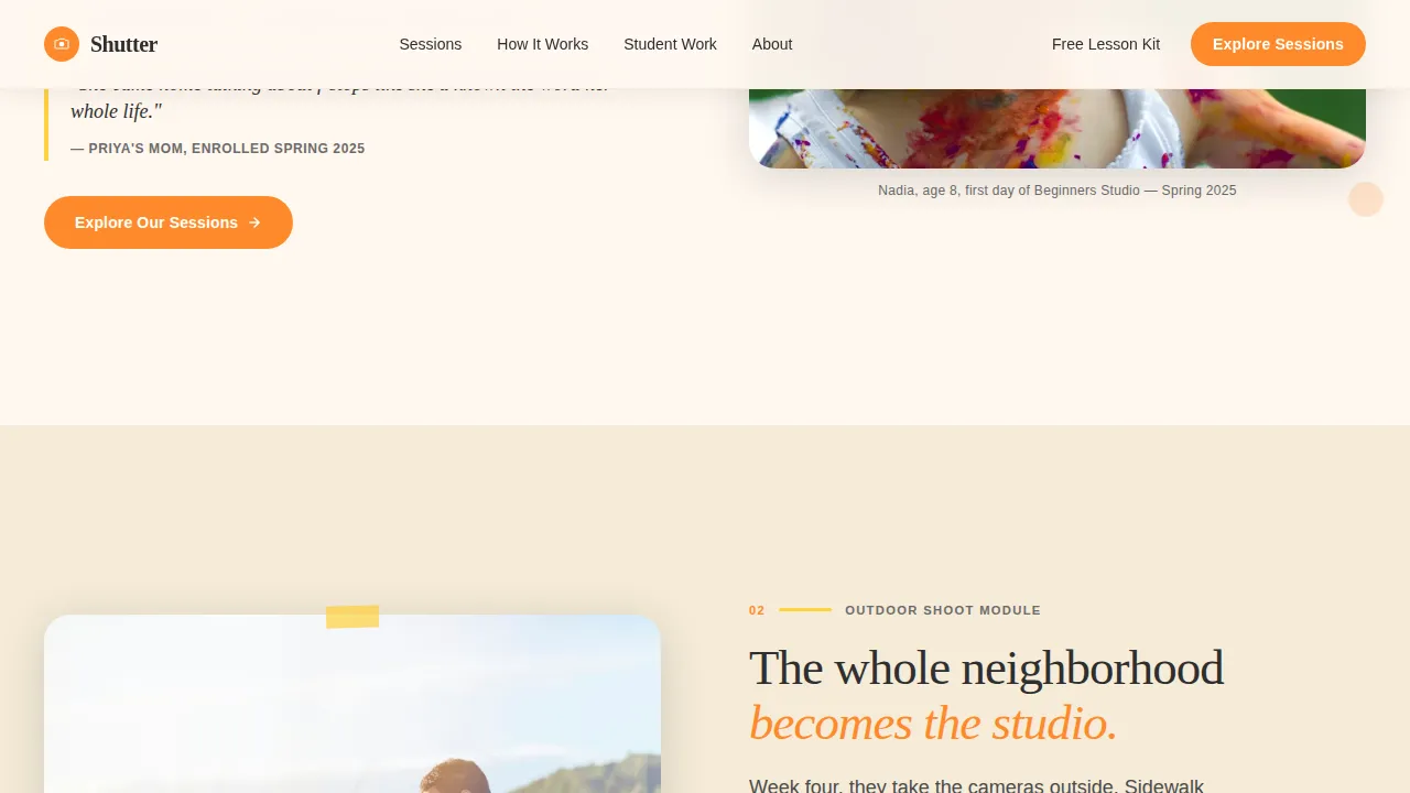 Kids Photography Academy Landing Page Template