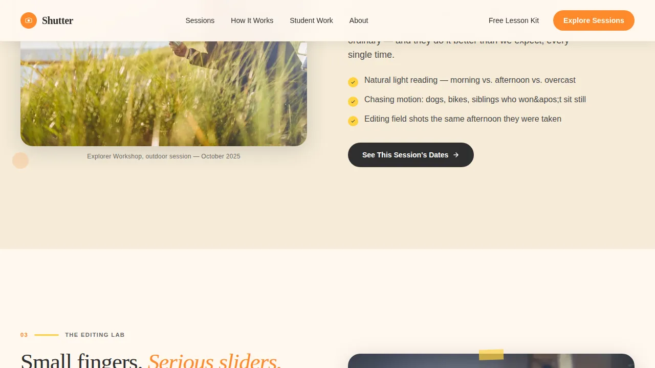 Kids Photography Academy Landing Page Template