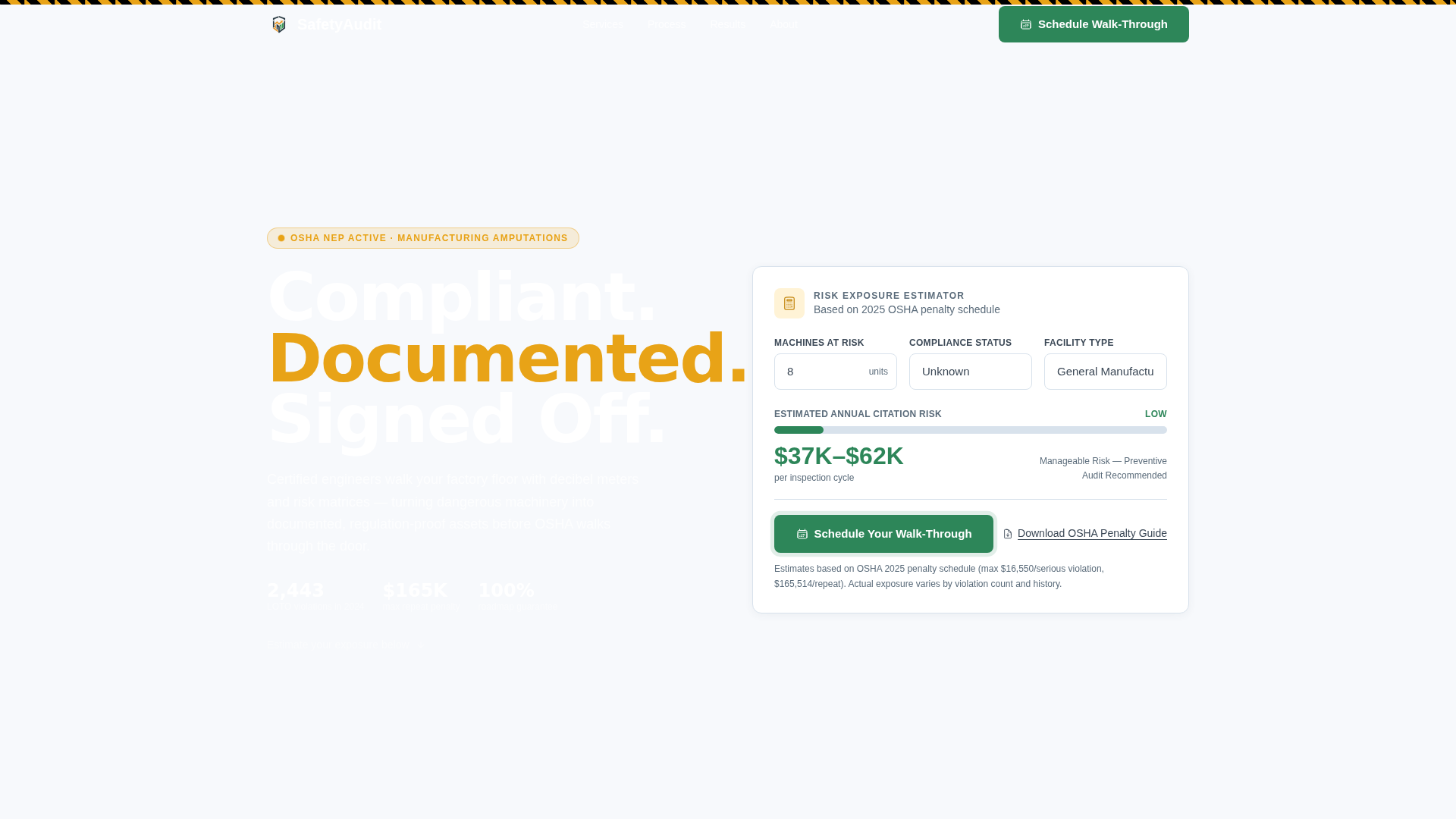 Machinery Safety Assessment Landing Page Template