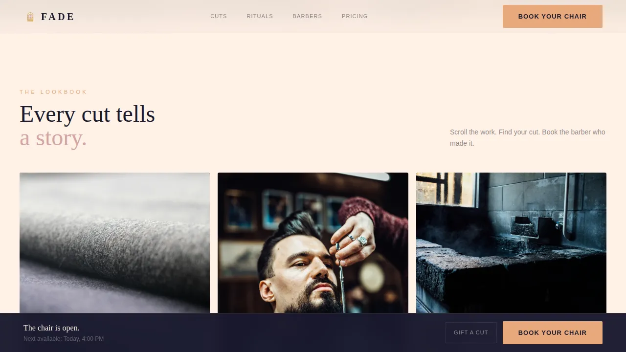 Luxe Minimal Men's Hair Salon Landing Page Template