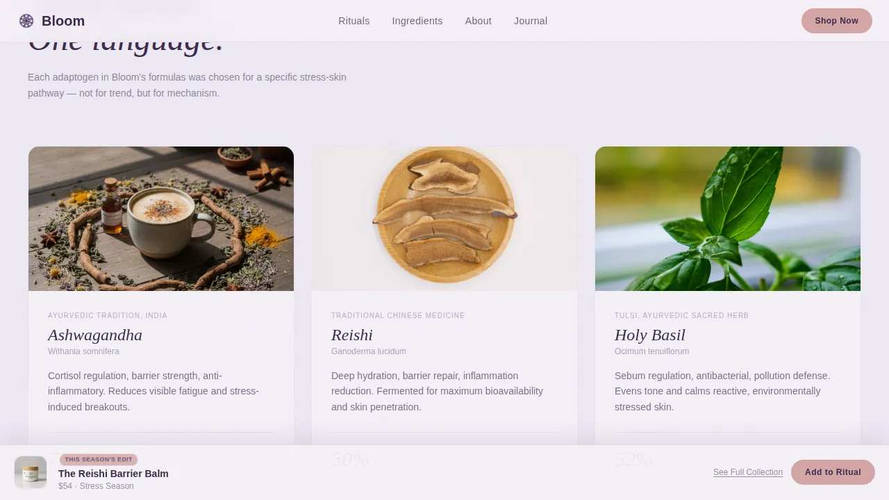 Adaptogenic Skincare Gallery Landing Page Template