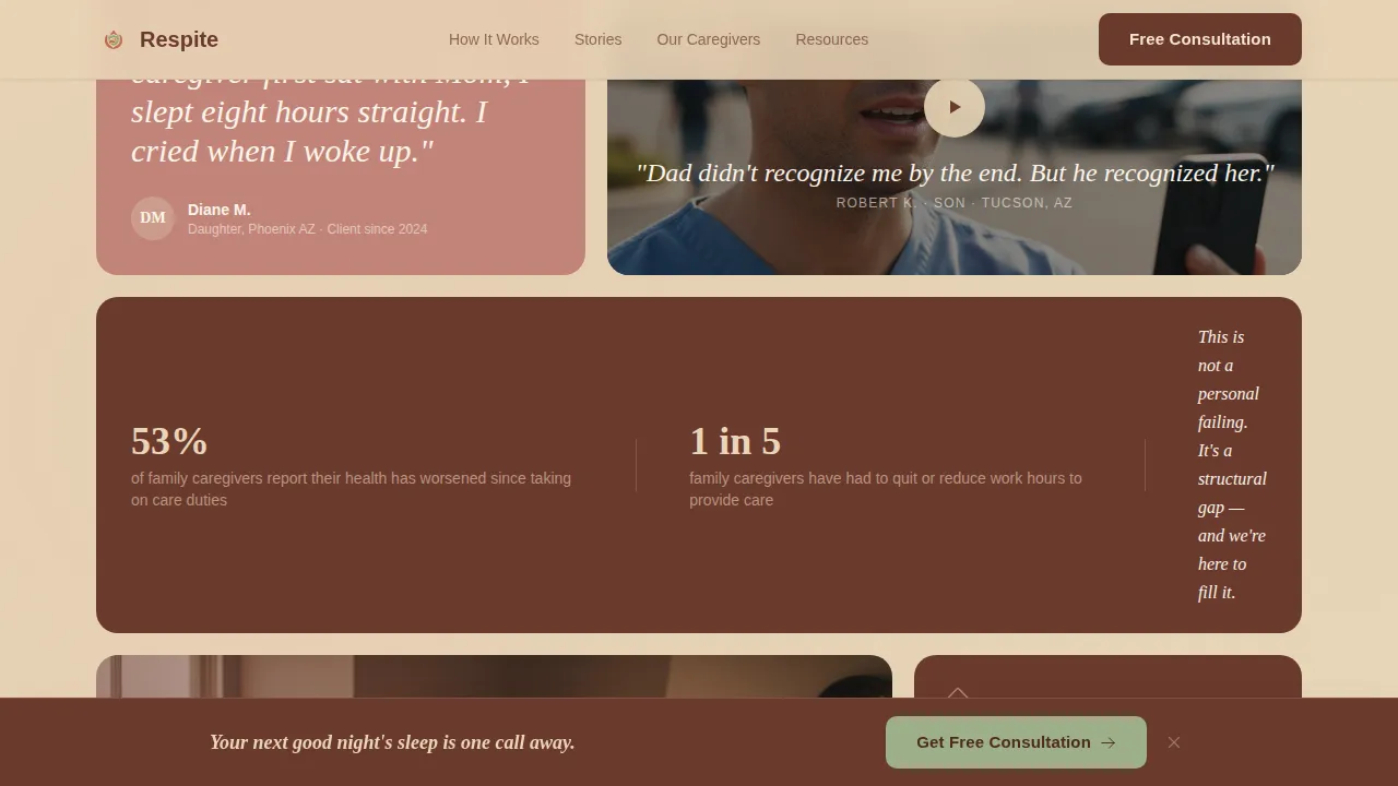 Respite — Compassionate Caregiver Relief Landing Page Template