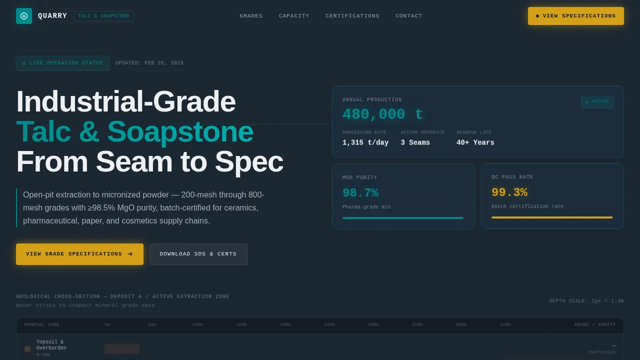 Quarry — Industrial Talc Mining Landing Page Template