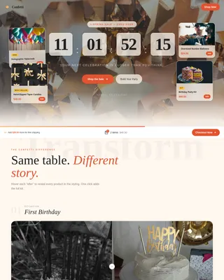 Confetti — Exclusive Event Supplies Landing Page Template