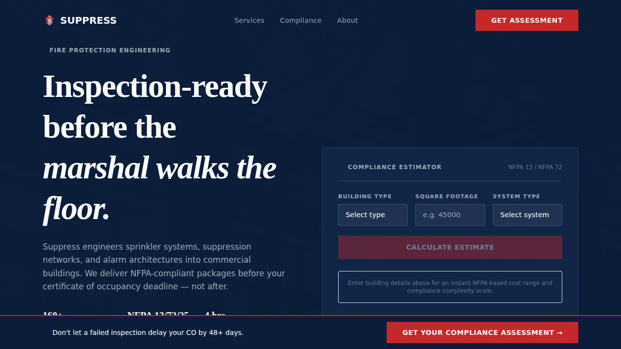 Fire Safety & Prevention Cost Calculator Website Template