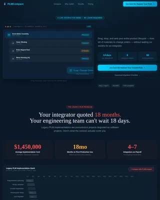 Lifecycle - Drag and Drop PLM Comparison Landing Page Template