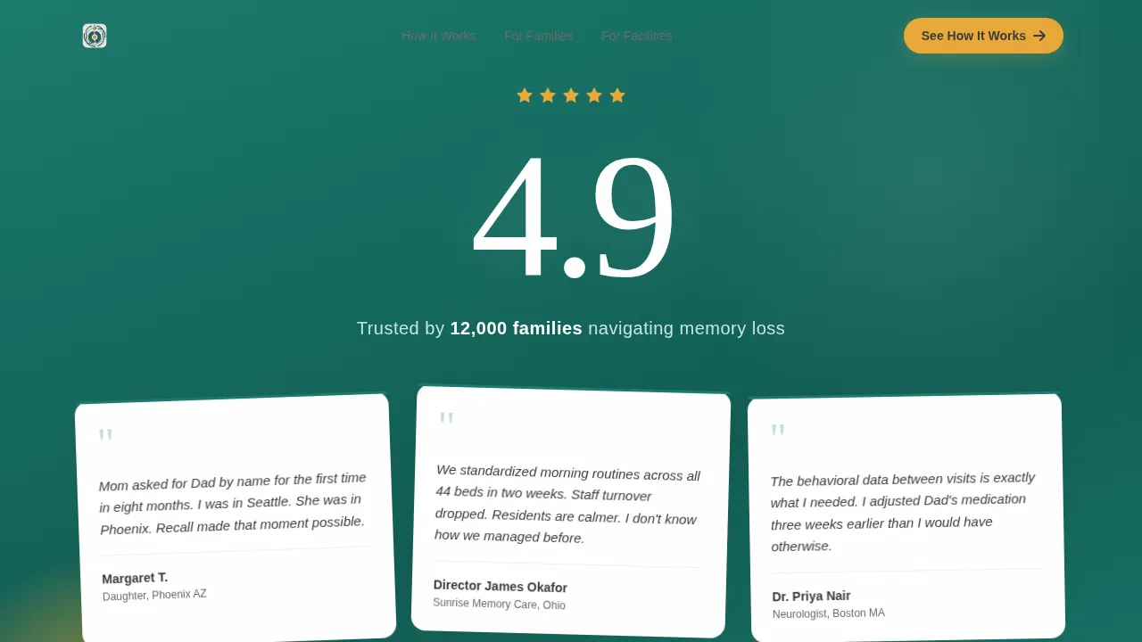 Recall — Elite Memory Care Landing Page Template