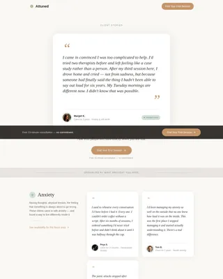 Attuned - Trusted Psychologist Testimonial Landing Page Template