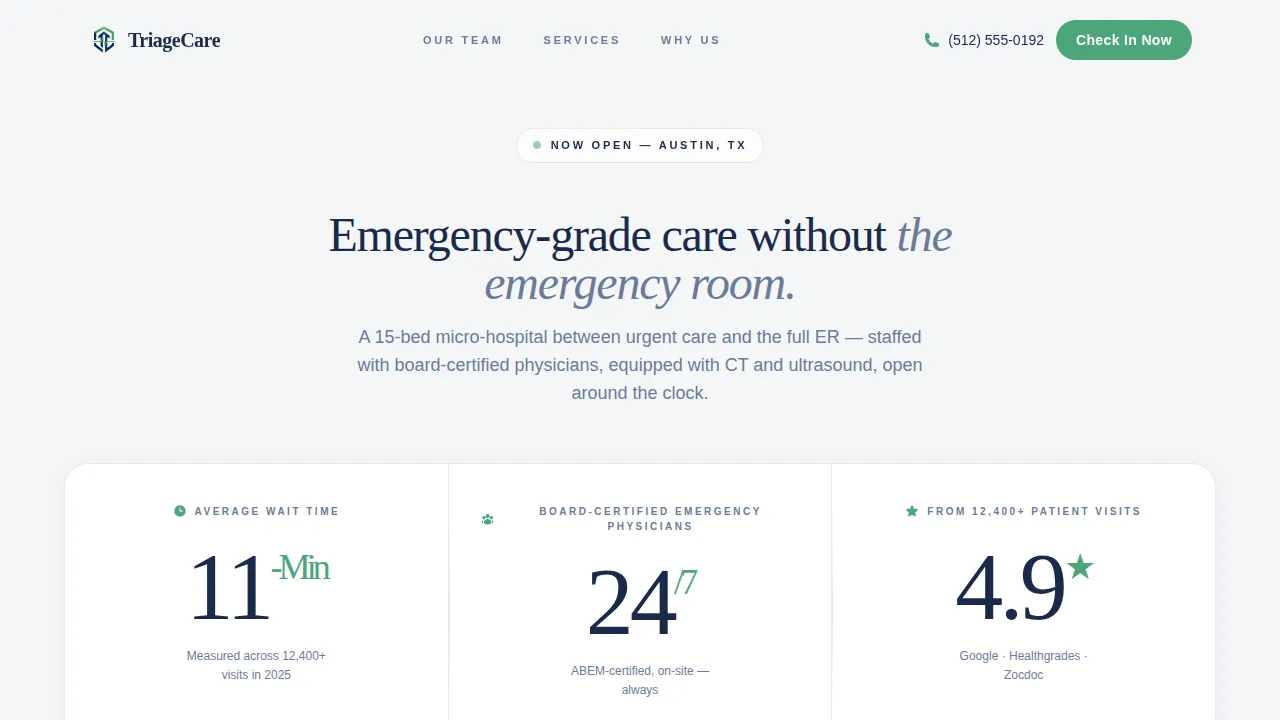 Urgent Care Clinic Website Template — Patient Booking Landing Page