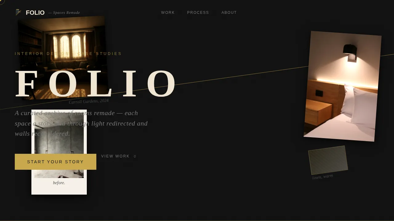 Folio, Interior Designer Case Study Portfolio Landing Page