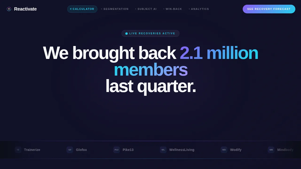 AI Fitness Re-Engagement Email Platform Landing Page