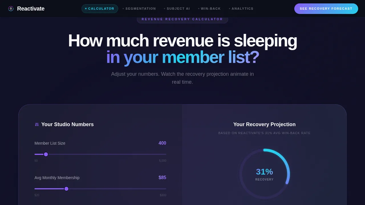 AI Fitness Re-Engagement Email Platform Landing Page