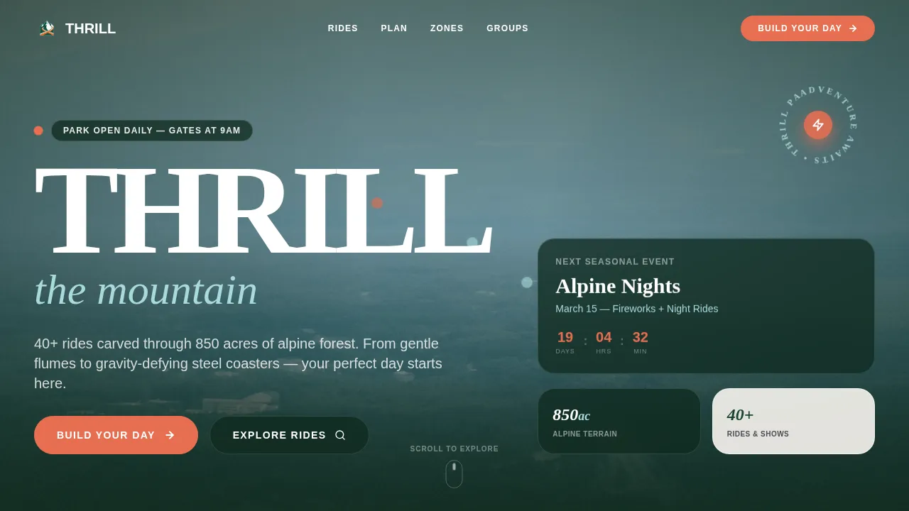Adventure — Thrilling Theme Park Landing Page Template