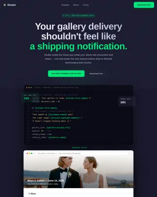 Lens — Smart Photography Client Management Landing Page Template