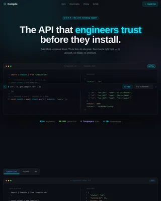 Compile — Advanced Developer Tools Landing Page Template