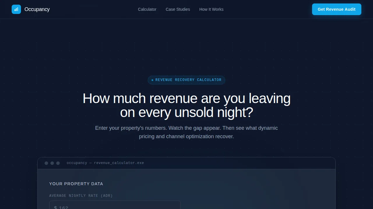 Hotel Revenue Recovery Dashboard Website Template