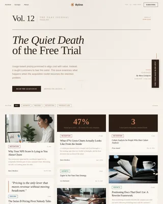 Byline - Editorial SaaS Insights Landing Page Template