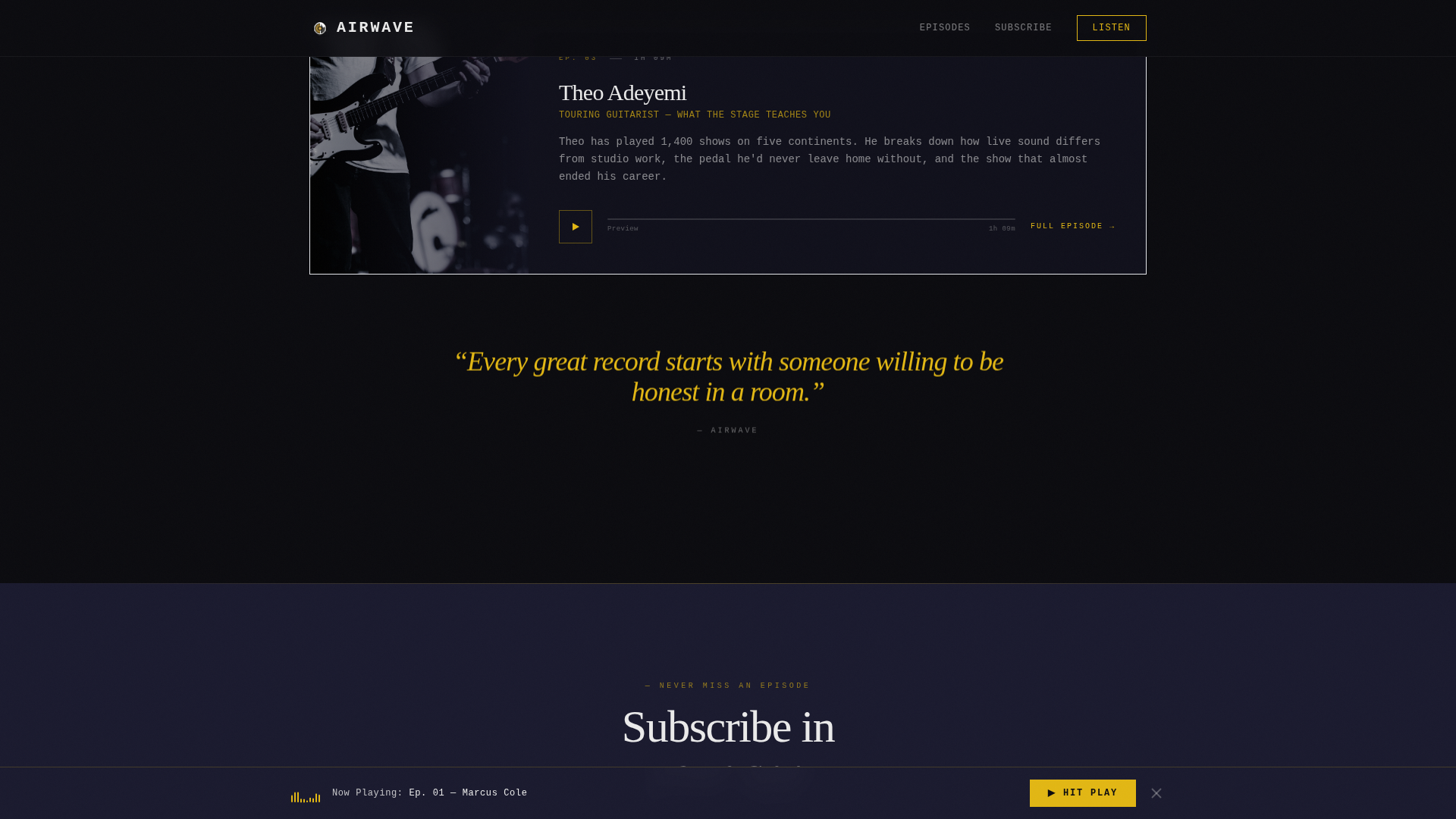 Airwave — Epic Music Podcast Landing Page Template