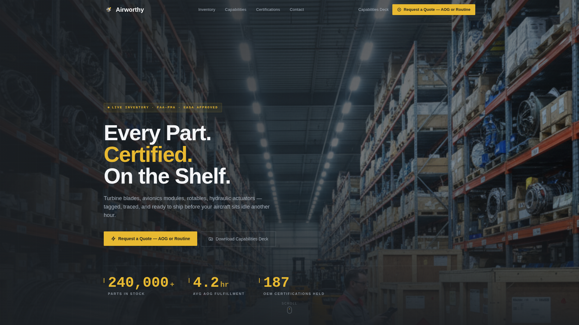 Airworthy - Certified Aviation Parts Landing Page Template
