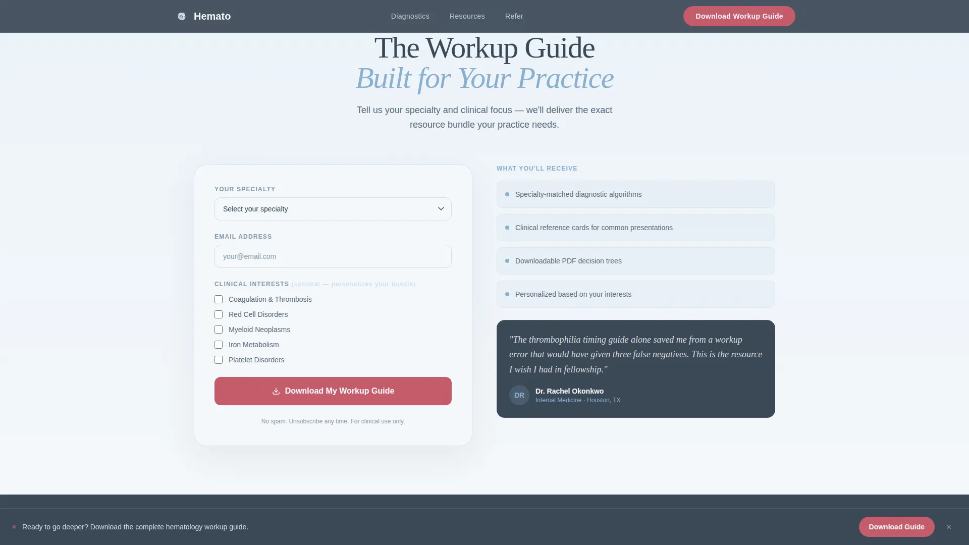 Hematologist Practice Website Template with Diagnostic Pathways
