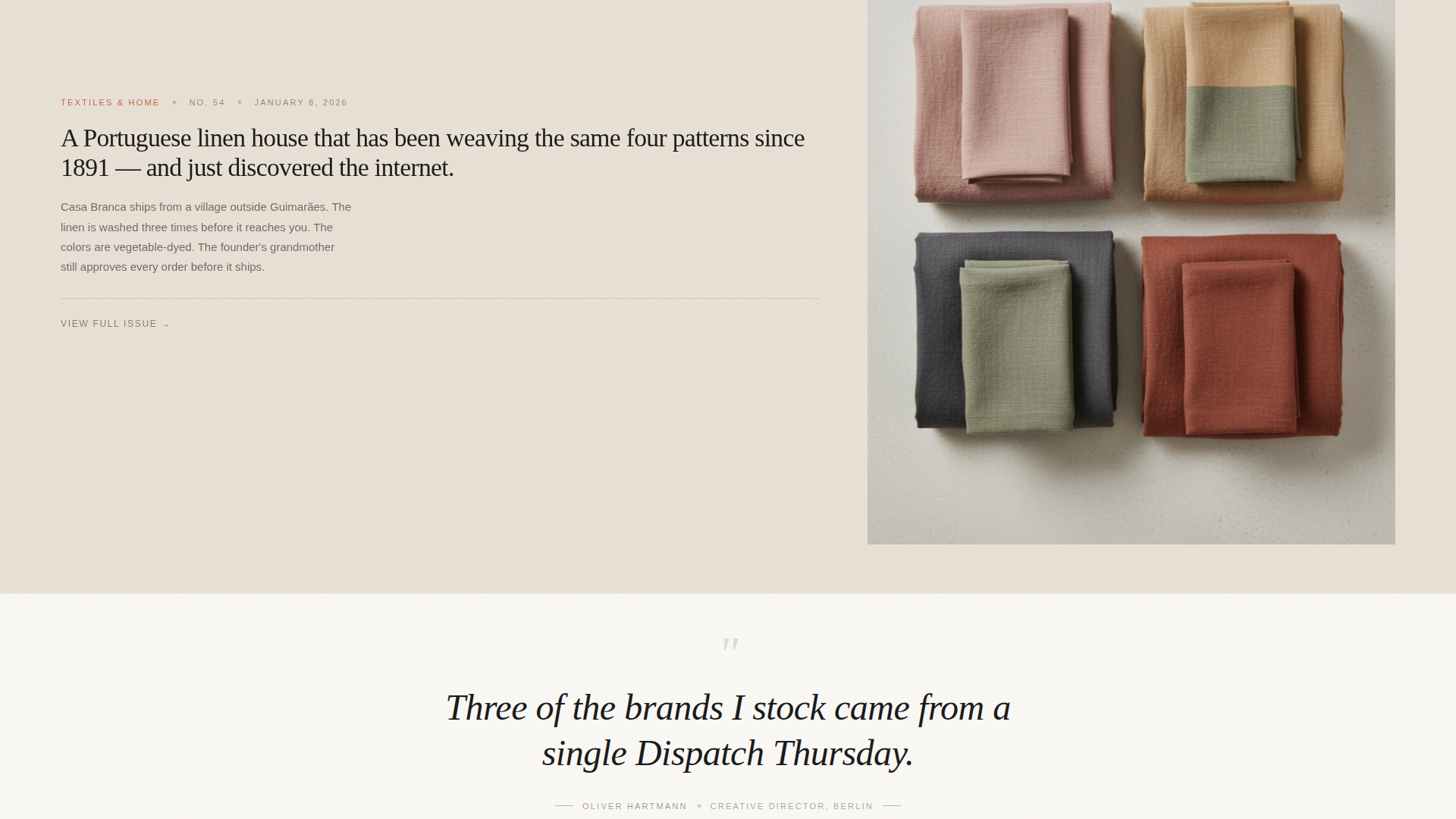 Dispatch - Curated eCommerce Newsletter Landing Page Template