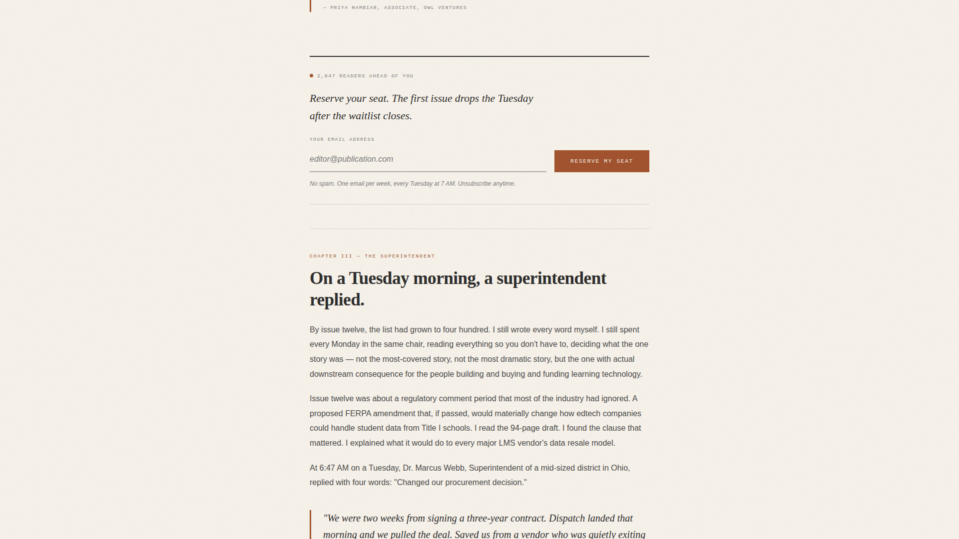 Editorial EdTech Newsletter Landing Page Template