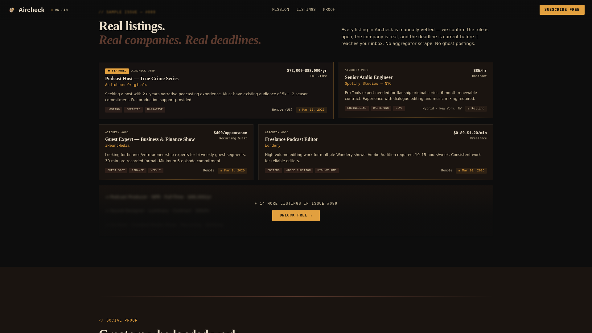 Aircheck - Curated Podcasting Landing Page Template