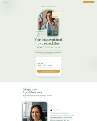 Breathe — Respiratory Health Specialist Landing Page Template