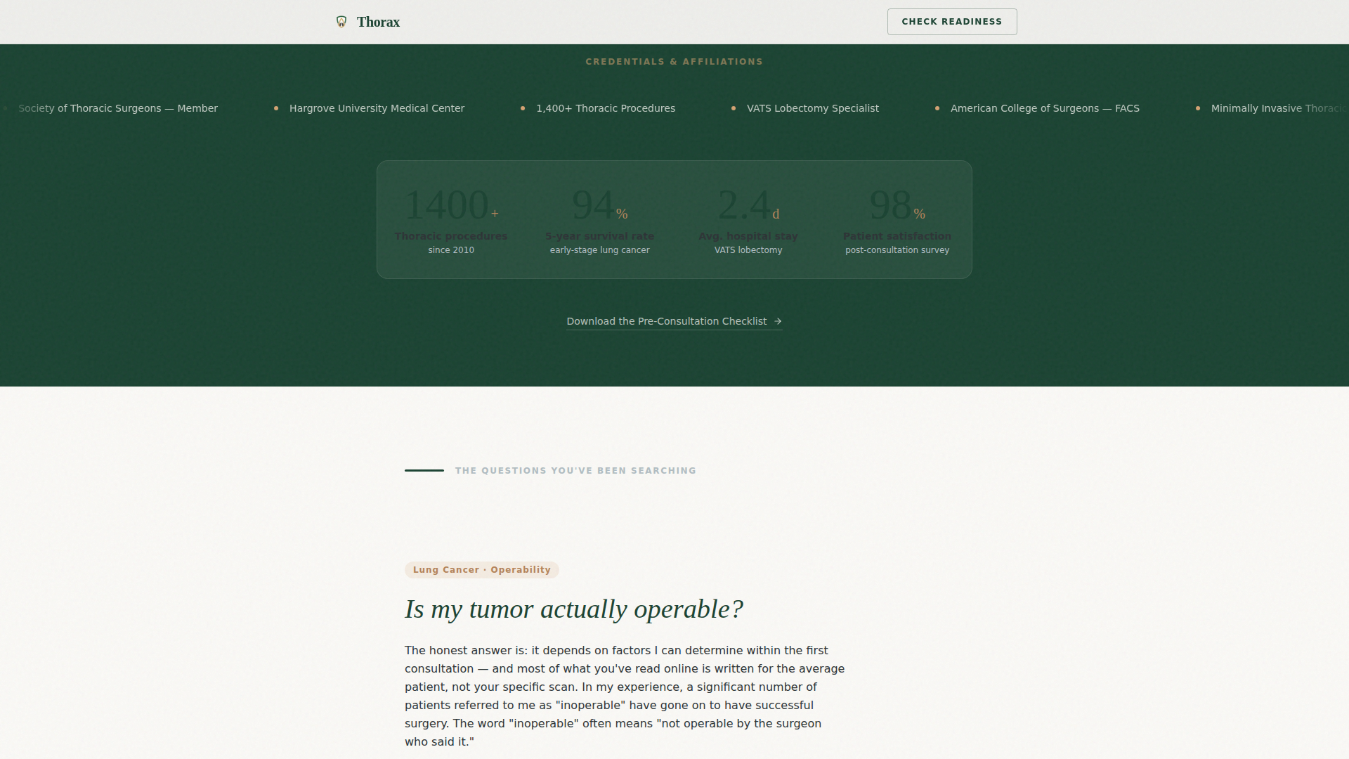 Thoracic Surgeon New Patient Landing Page Template