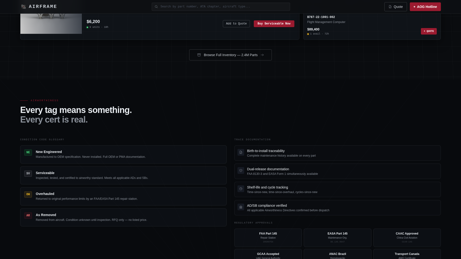 Airframe - Dynamic Aircraft Parts Landing Page Template