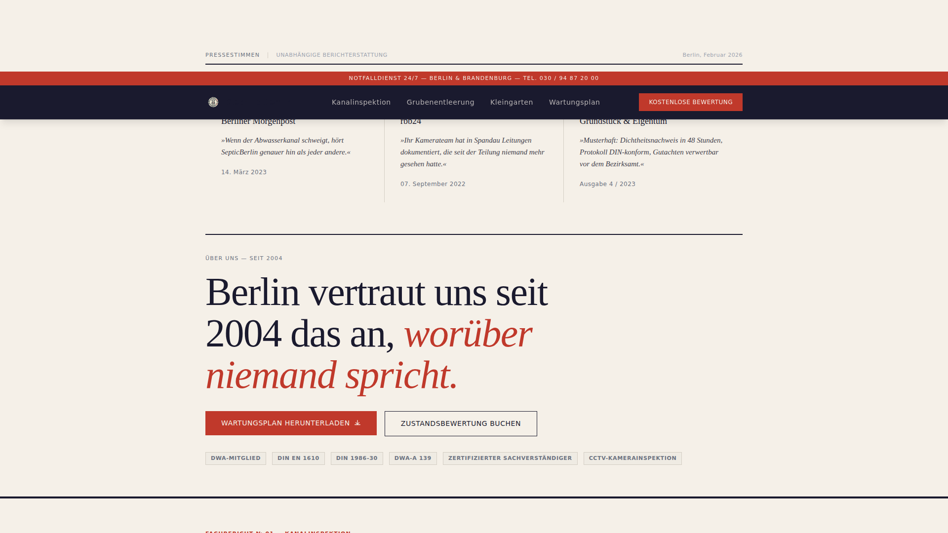 Abwasser - Precision Septic Landing Page Template