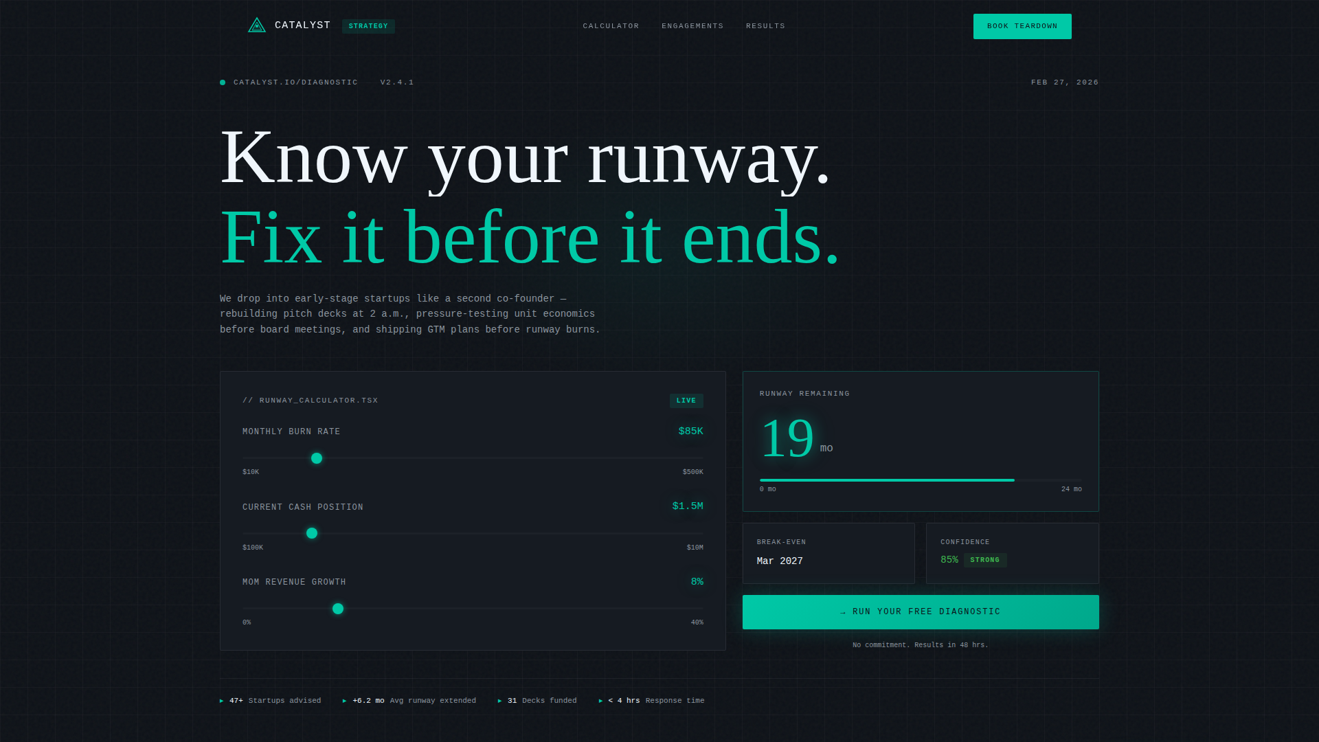 High-Velocity Consulting Runway Calculator Website Template