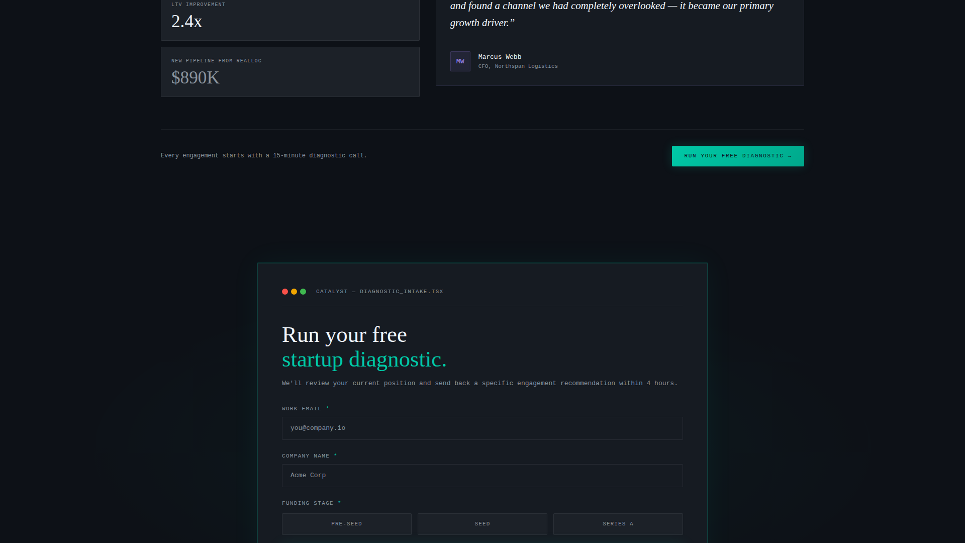 High-Velocity Consulting Runway Calculator Website Template