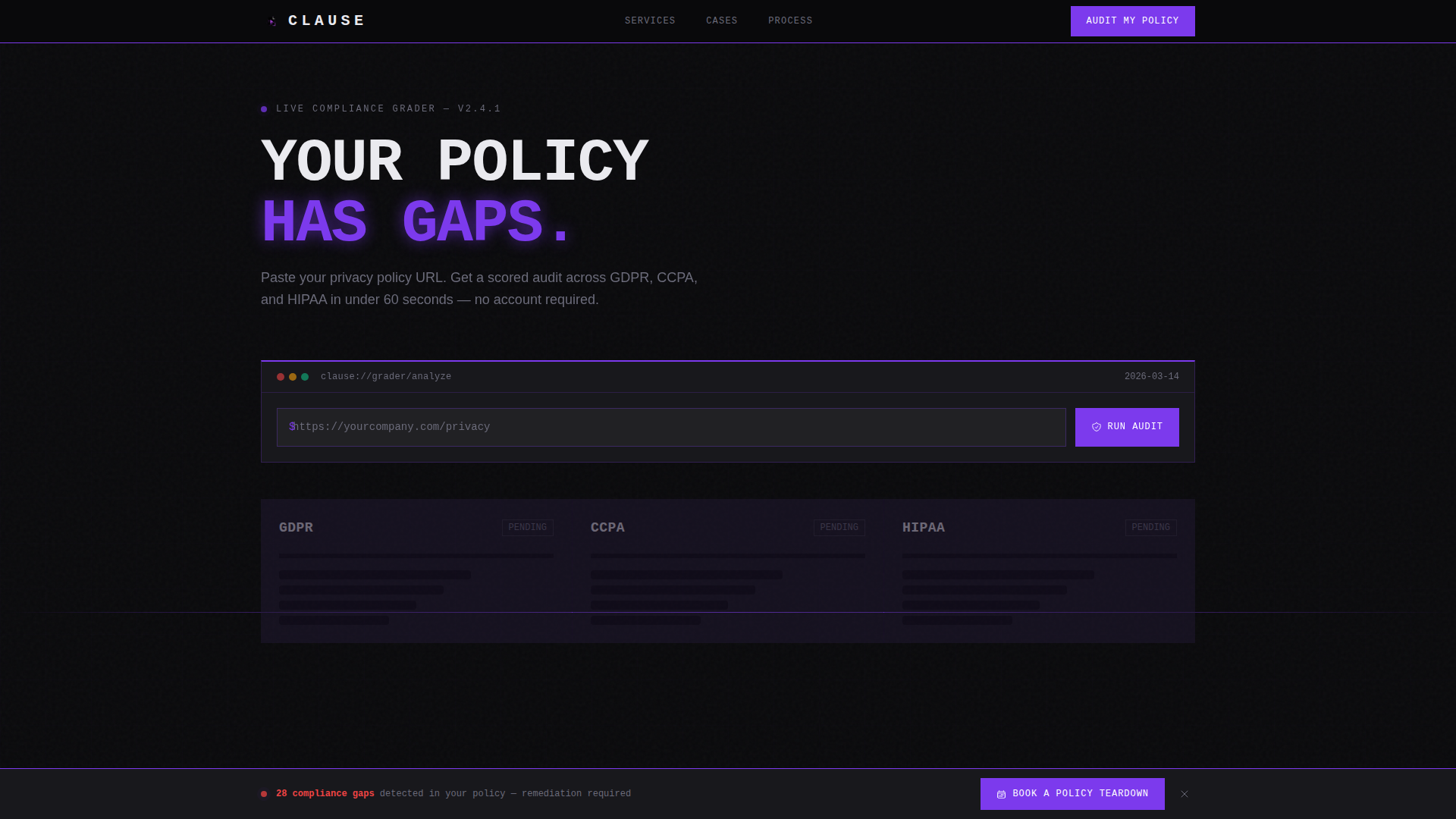 Privacy Policy Consulting & GDPR Grader Website Template