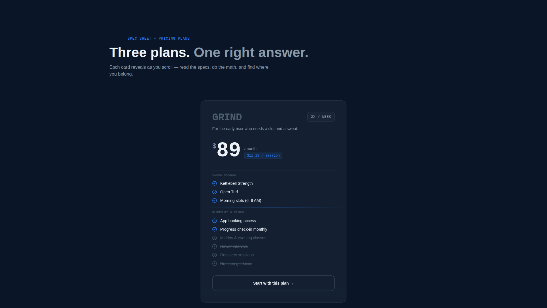 Fitness Studio Specialist Pricing Website Template