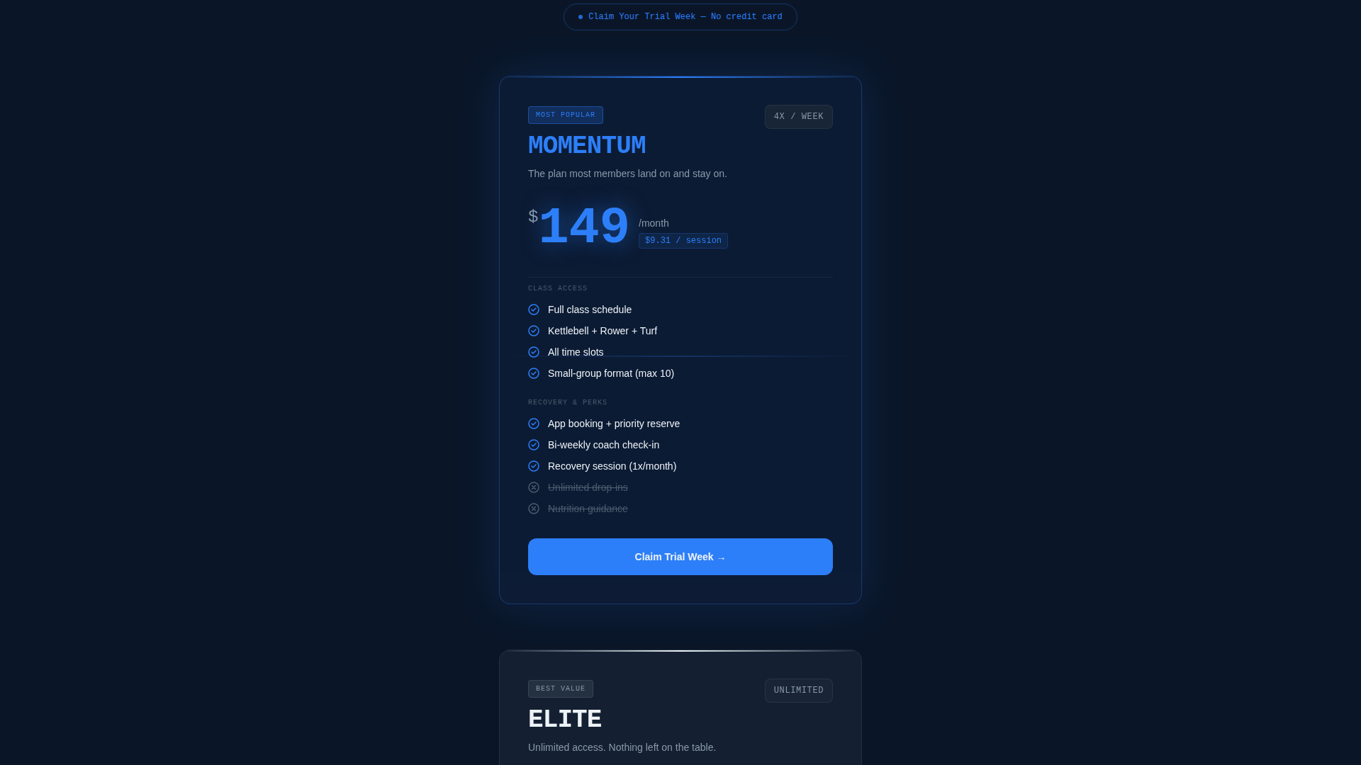 Fitness Studio Specialist Pricing Website Template