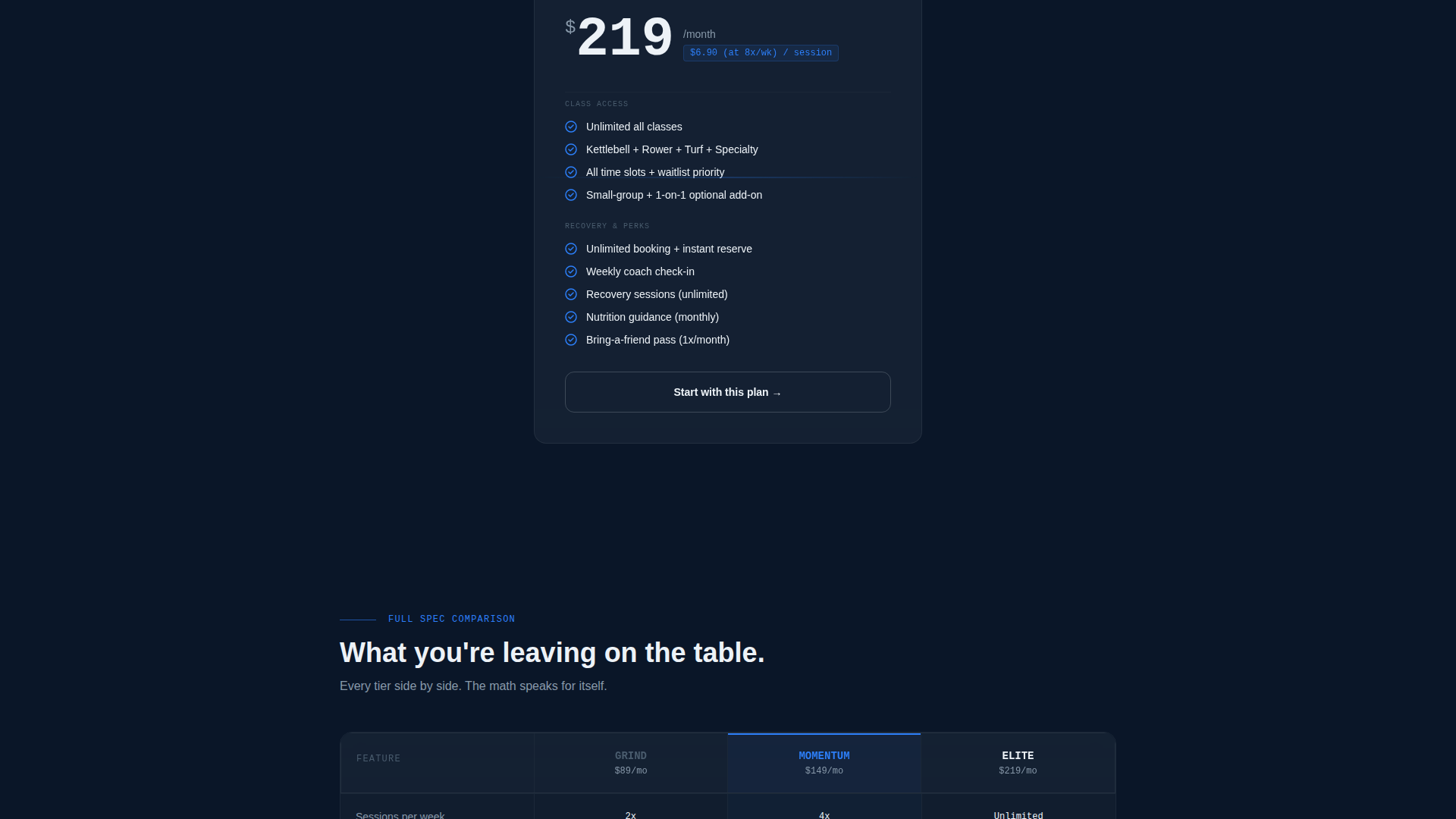 Fitness Studio Specialist Pricing Website Template