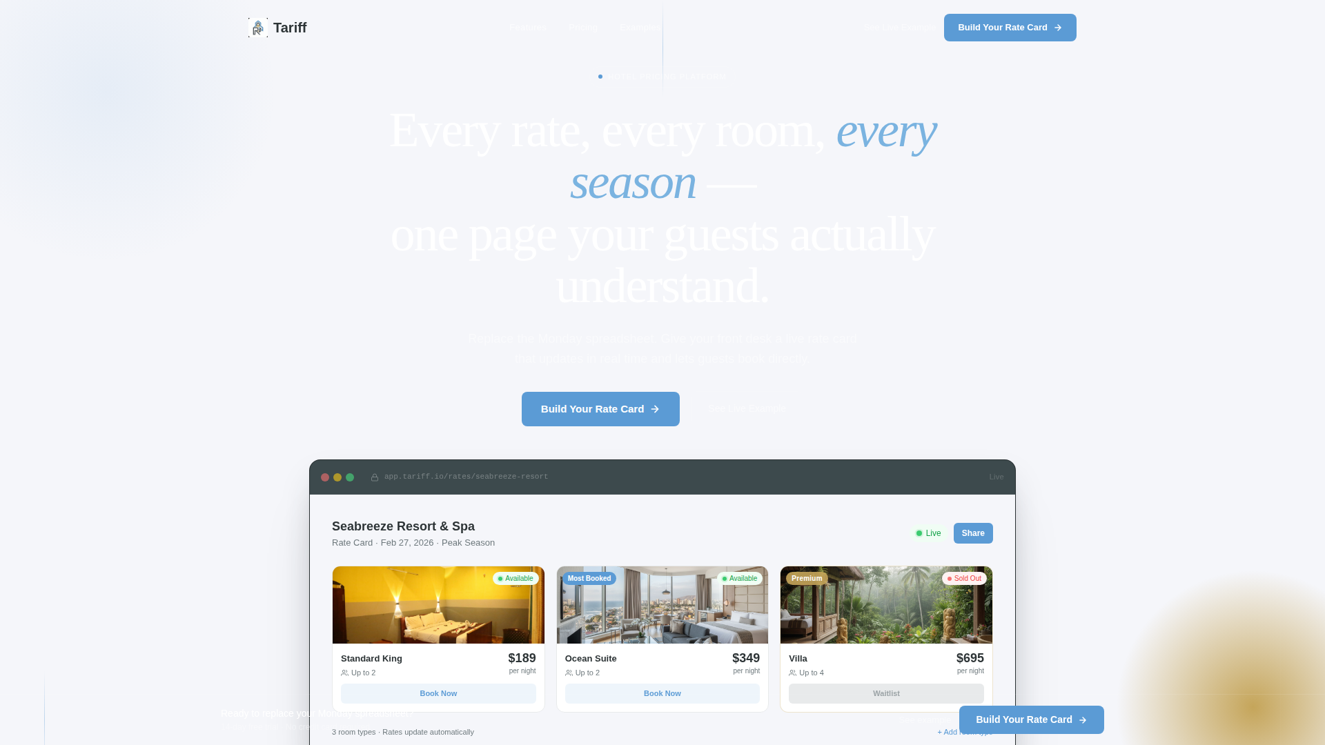 Hotel Room Types & Seasonal Rates Comparison Website Template