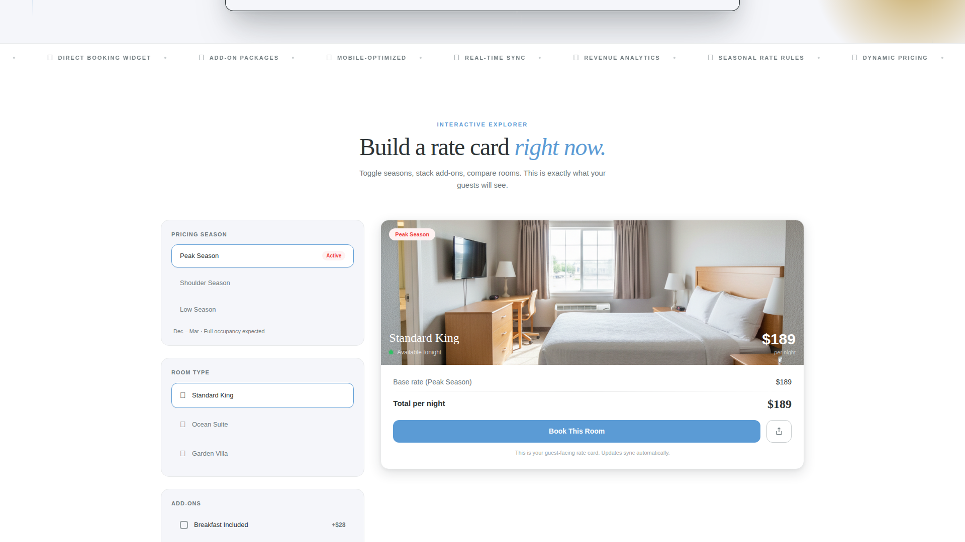Hotel Room Types & Seasonal Rates Comparison Website Template