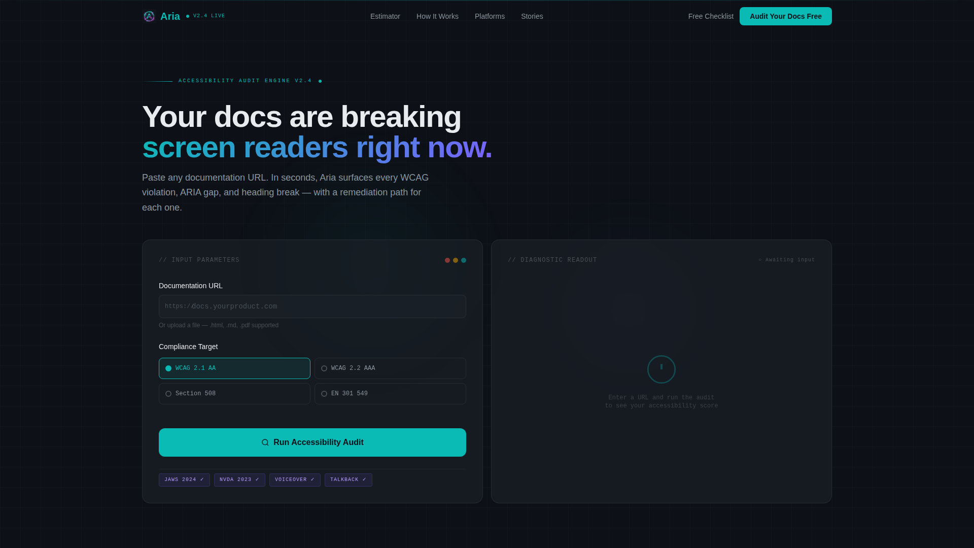 Aria - Accessible Documentation Landing Page Template