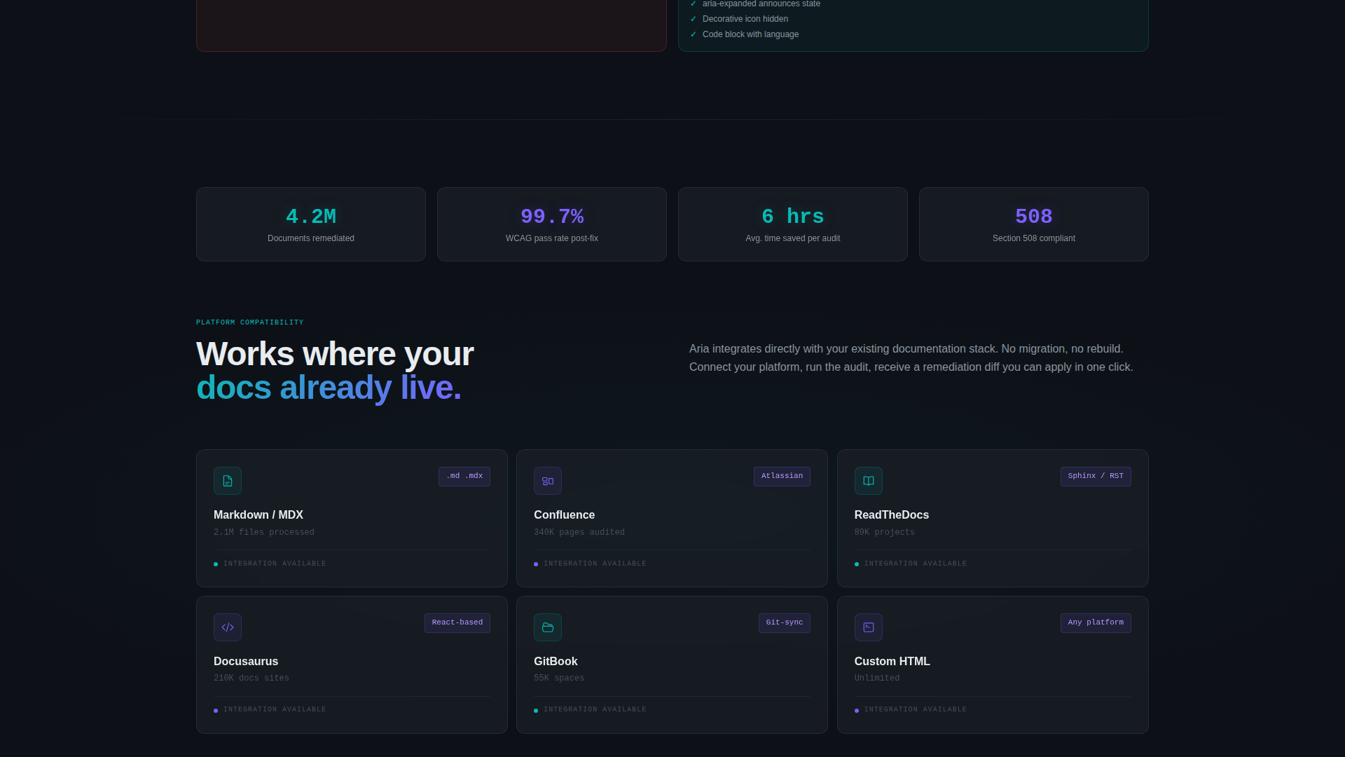 Aria - Accessible Documentation Landing Page Template
