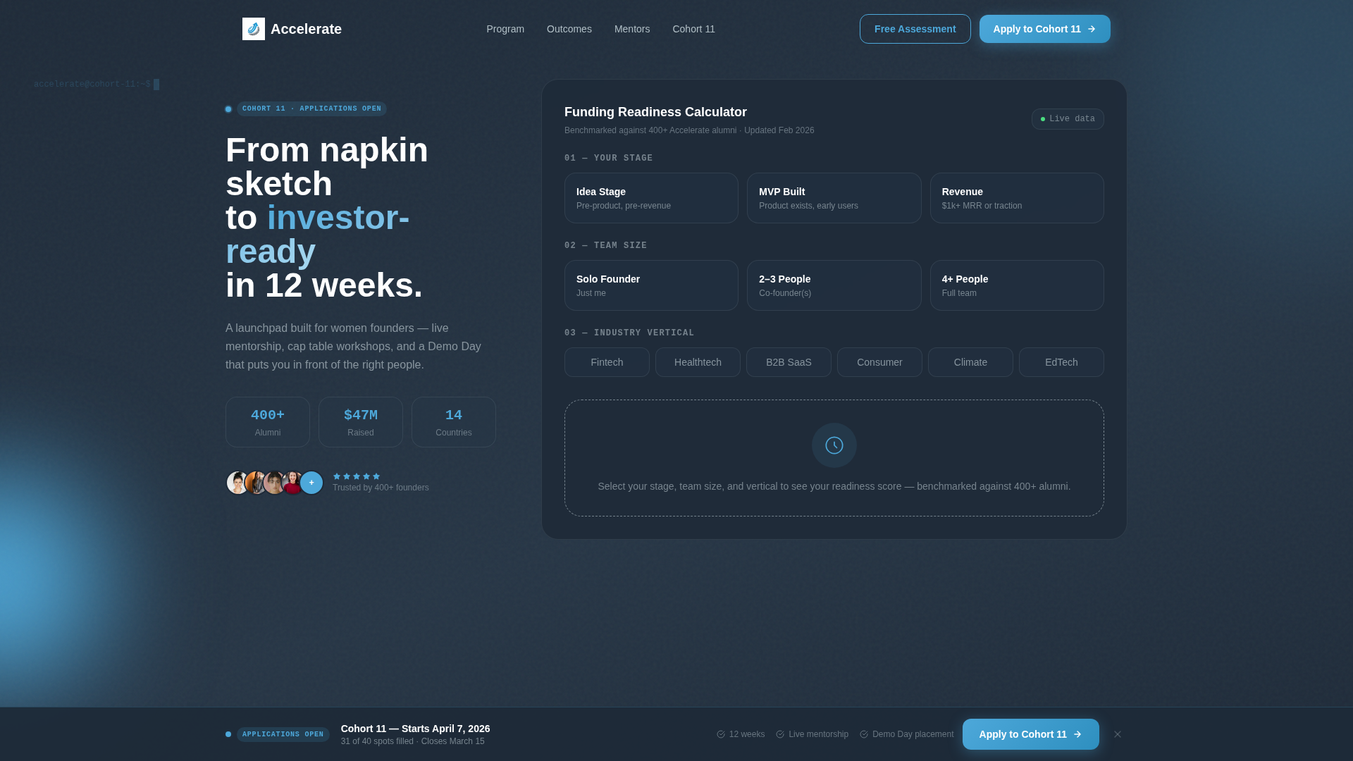 Women's Startup Accelerator Funding Readiness Website Template