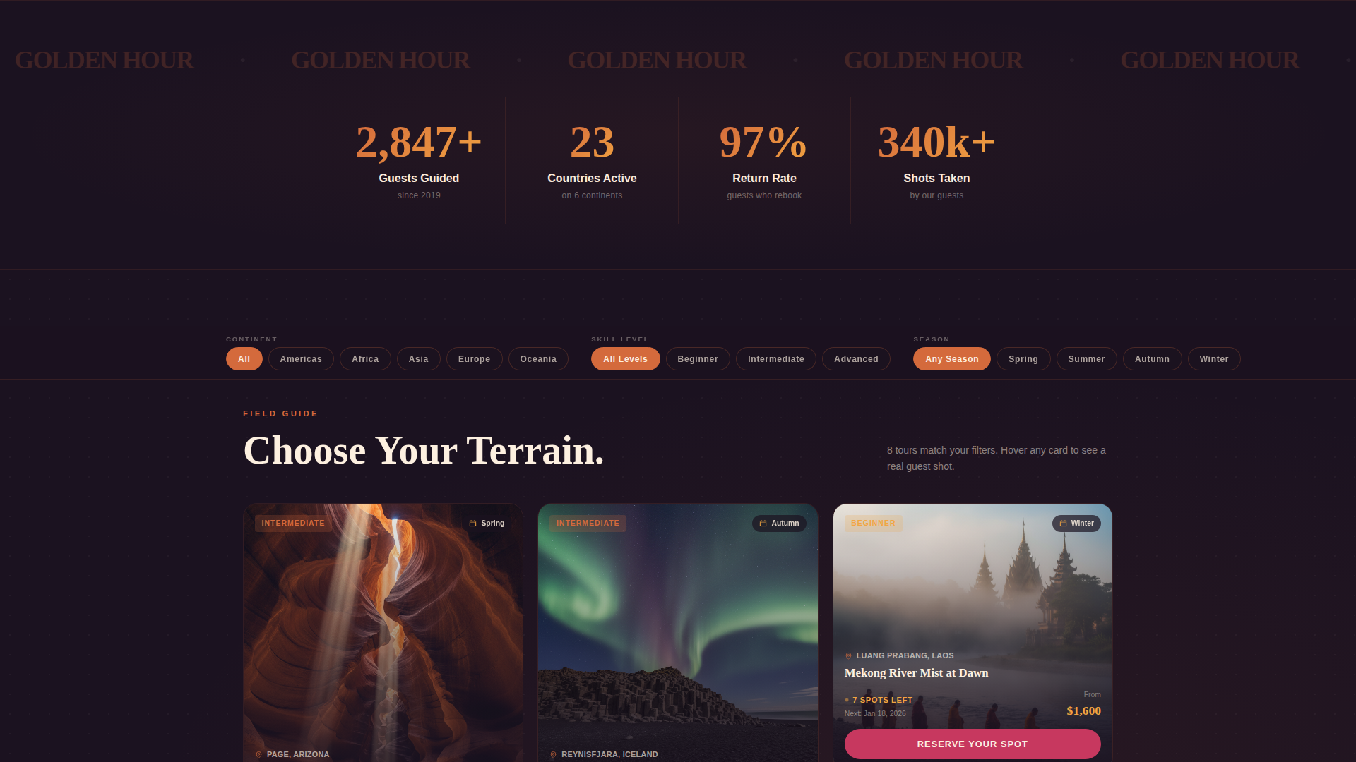 Adventure Photography Tour Company Website Template
