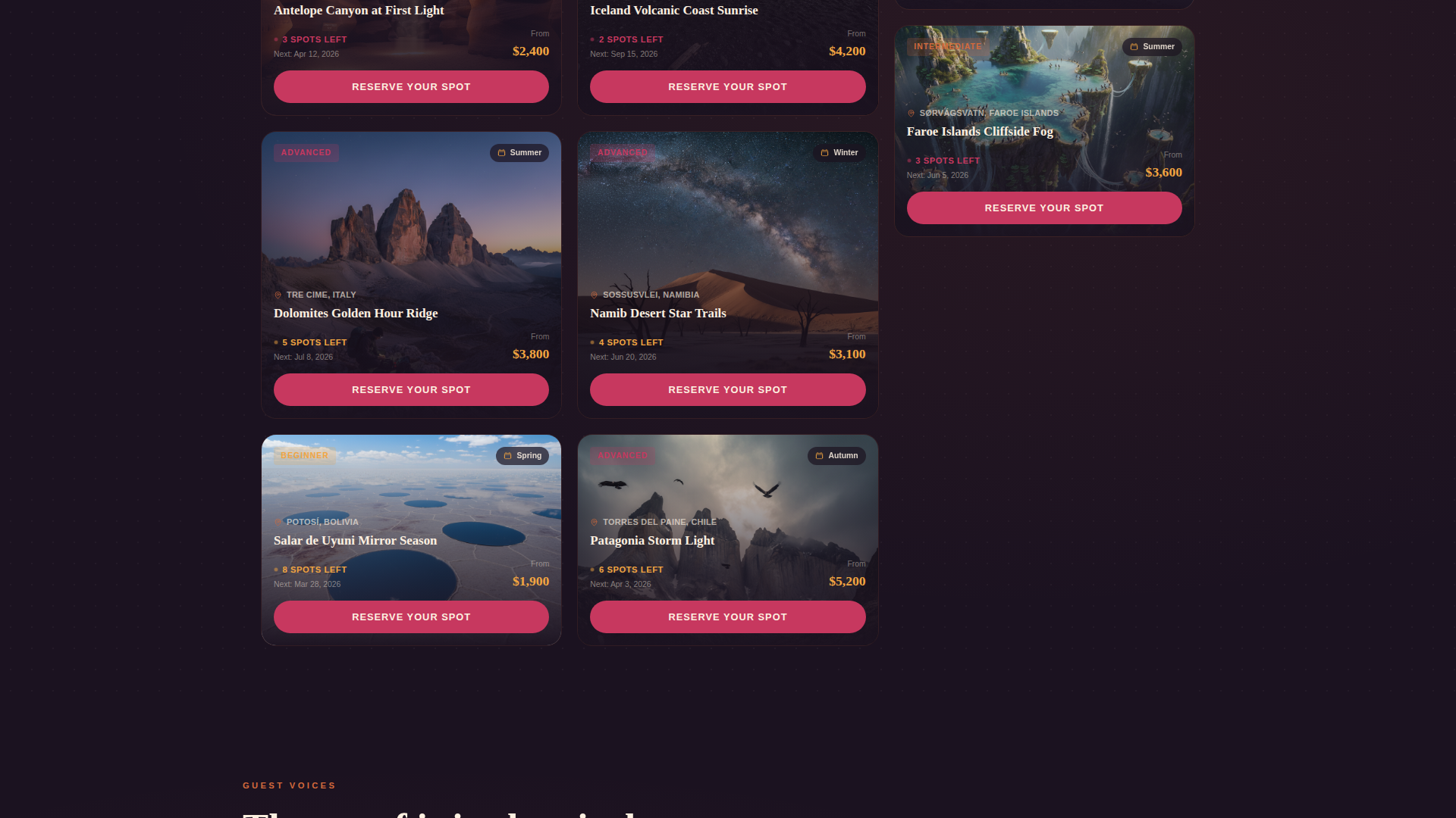 Adventure Photography Tour Company Website Template