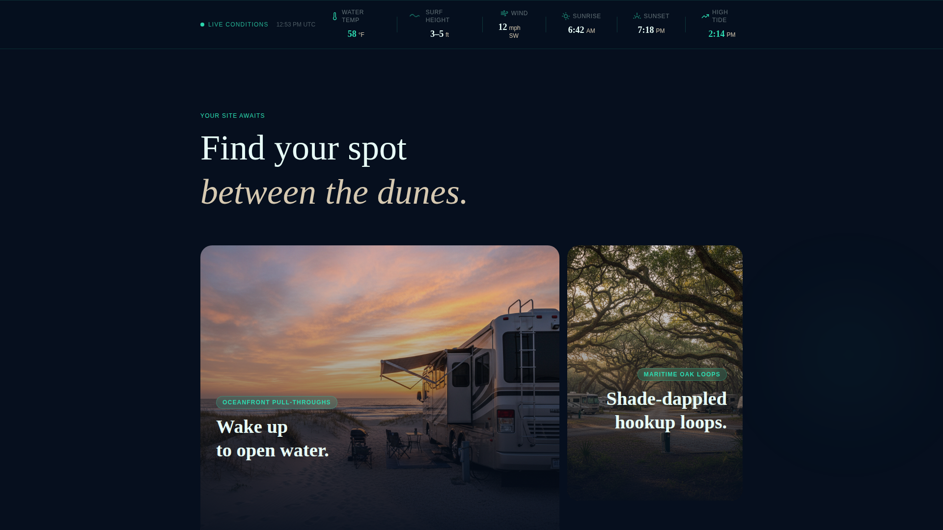 Campground & Glamping Booking Website Template